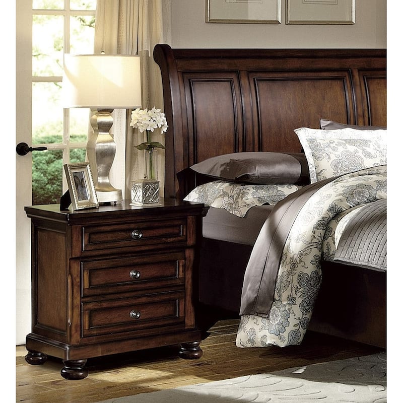 Brown Cherry Finish 3pc Bedroom Set Platform Storage Bed and Two Nightstands