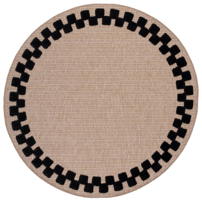 SAFAVIEH Clayton Licinia Washable Indoor/Outdoor Rug - Weather Resistant & Easy Cleaning - Natural/Black - 6'7" Round