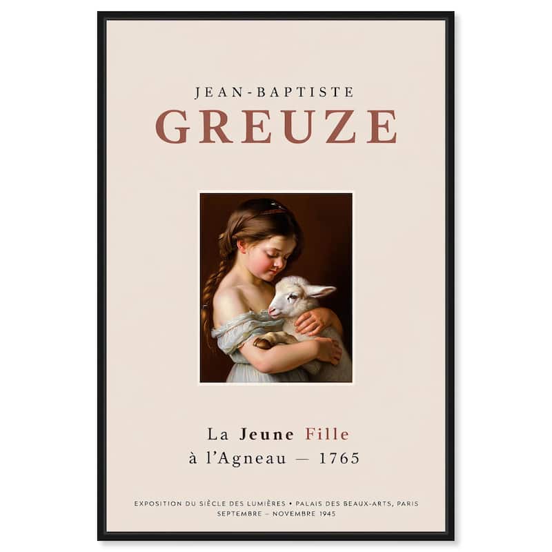 Girl and Her Lamb Canvas by Art Remedy - Black - 24" x 36"