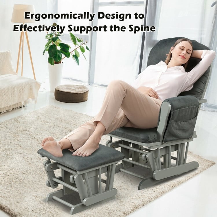 Solid Wood Gliding Chair Set with Storage Pockets and Ottoman for Relaxing - 29.5" x 28.5" x 39.5" (L x W x H)