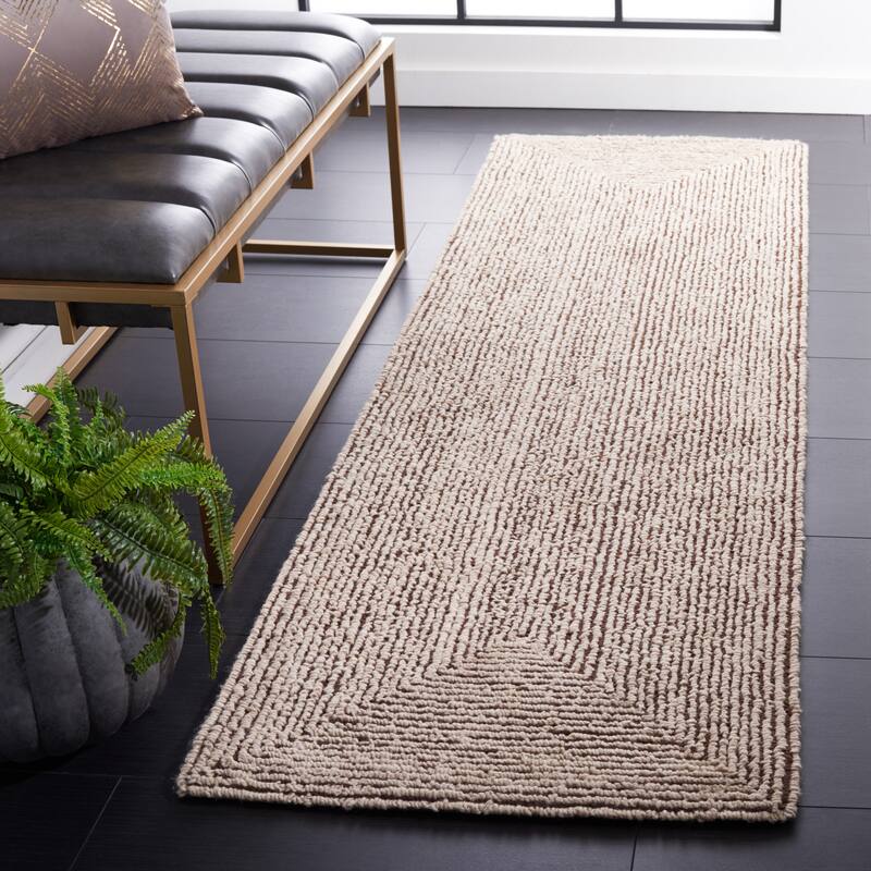 SAFAVIEH Handmade Abstract Svanbjorg Modern Wool Rug - 2'3" x 8' Runner - Ivory/Brown