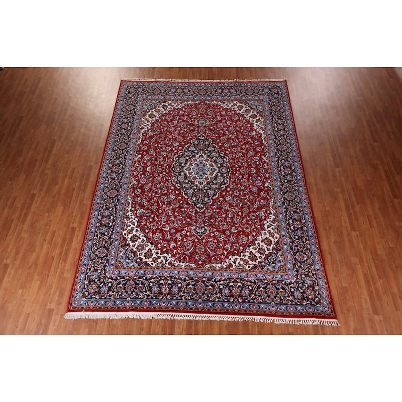 Floral Red Kashan Turkish Area Rug Machine-Made Bedroom Carpet - 9'10" x 13'0"