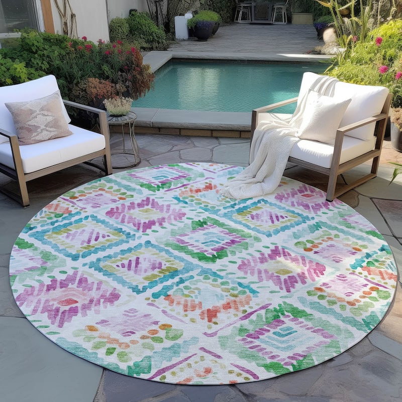 Machine Washable Indoor/ Outdoor Boho Brushstrokes Chantille Rug