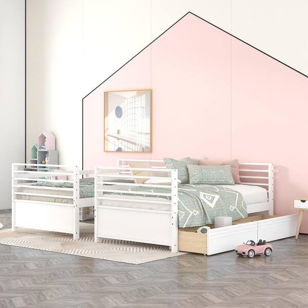 slide 2 of 58, Twin Bunk Bed with Drawers and Safety Rails, Made of Pine Wood White