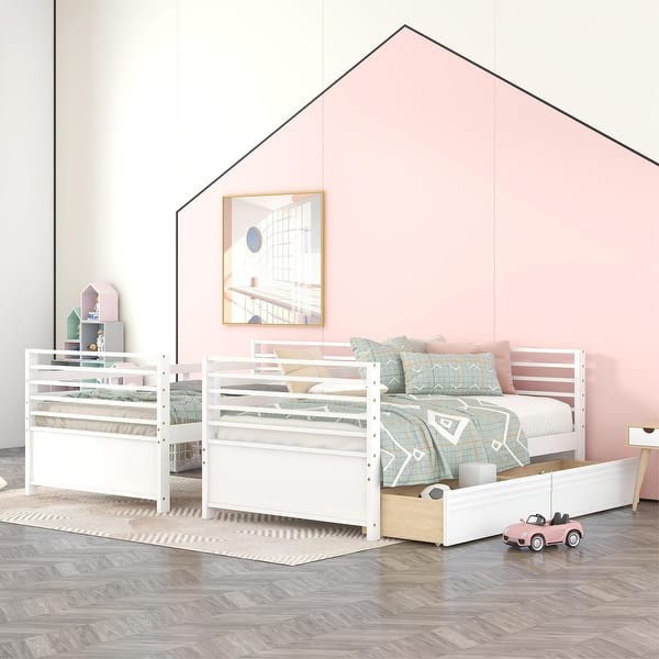 slide 2 of 20, Twin over Twin Wood Bunk Bed with Ladder and Multiple Storage Drawers White