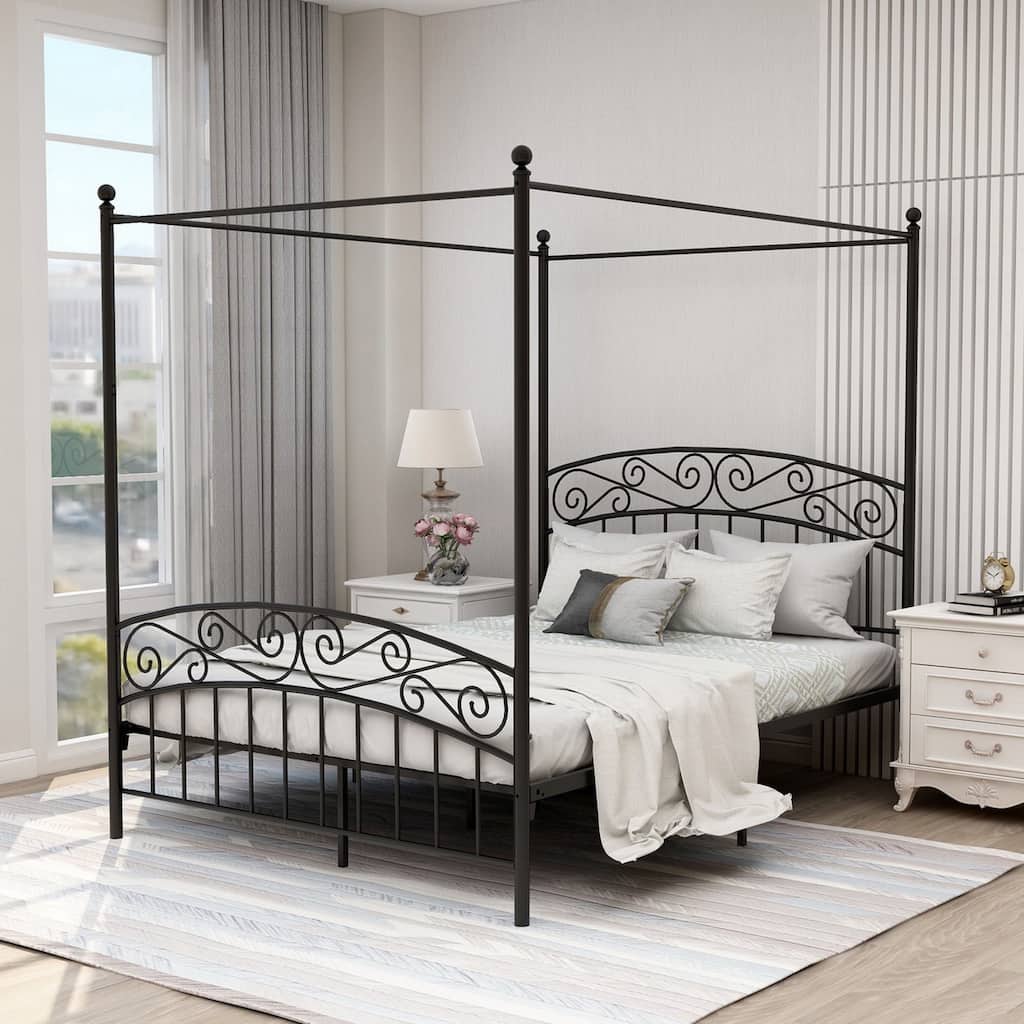 Aufank Classic Metal Canopy Bed Frame, Easy Assembly
