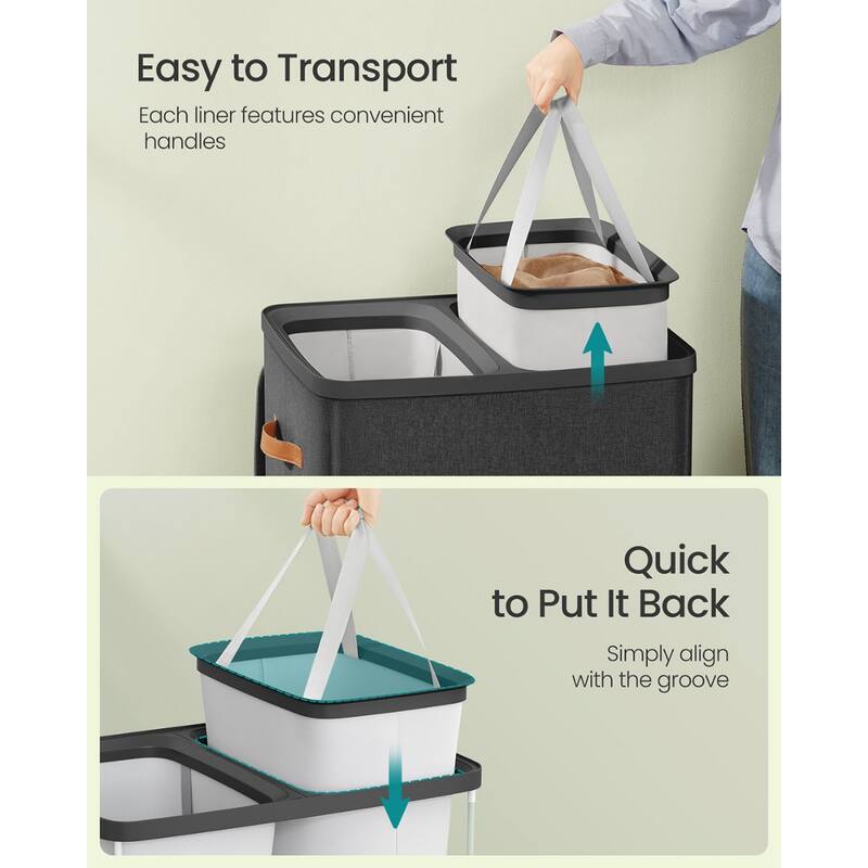 44.9 Gallon Dual-Compartment Laundry Hamper Ink Black, Water-Repellent Polyester - 22"L x 15.7"W x 29.5"H