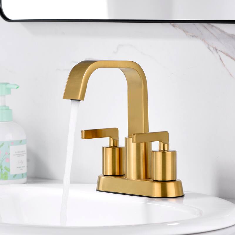 Luxier MSC14-T 4 in. Centerset 2-Handle Bathroom Faucet with Drain - Brushed Gold