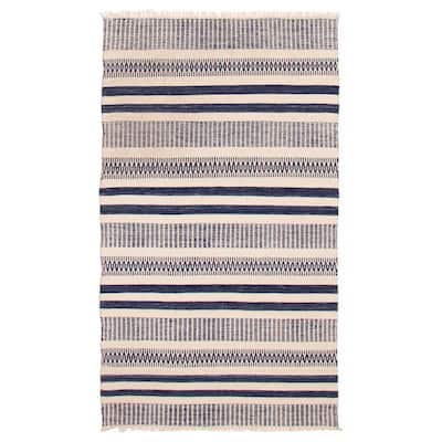 Ankara Cream, Navy Kilim 4'10" x 8'2" - 4'10 x 8'2