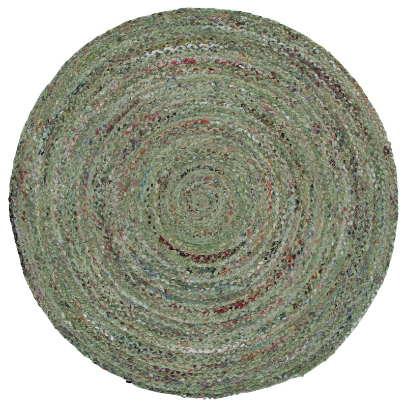 SAFAVIEH Georgine Handmade Nanny Braided Bohemian Cotton Rug - 6' Round - Light Green/Sage