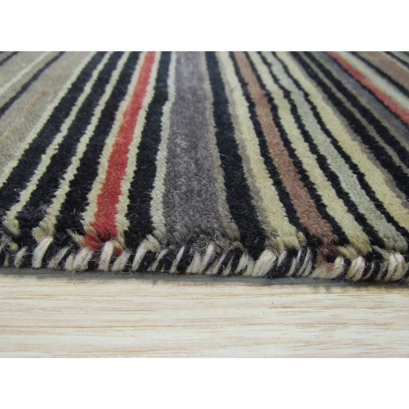 Black/Charcoal Handmade Wool Transitional Striped Rug, 3' x 5' - Durable striped rug with bold neutral tones. - N/A