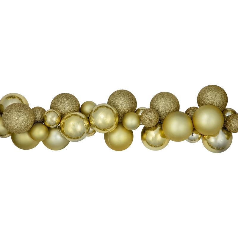 Shatterproof 3-Finish Christmas Ball Garland - 6' x 3.5" - Gold - Unlit