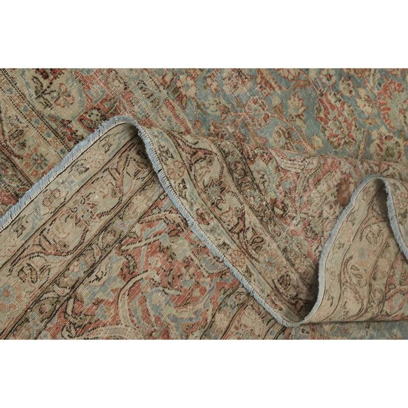 Hand Knotted Oriental 100% Wool Carpet Traditional Floral Navy Blue & Blues Kashan Area Rug - 11' 2'' X 8' 8''