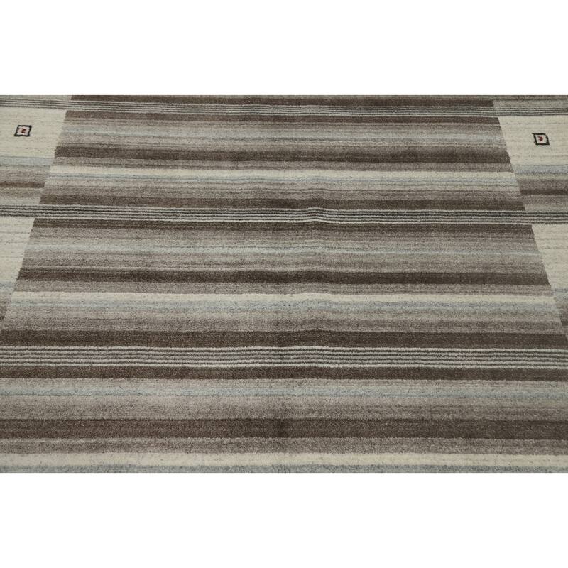 Hand Knotted Oriental 100% Wool Carpet Tribal Animal Pictorial Beige & Ivories Gabbeh Area Rug - 7' 8'' X 5' 4''