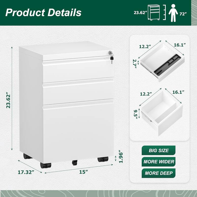3 Drawer Mobile/Vertical File Cabinet for Home Office