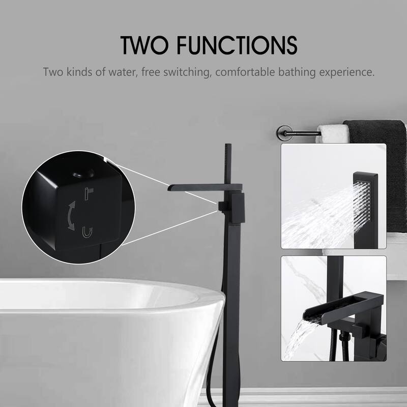 Vanityfair Floor Mount Freestanding Waterfall Bathtub Faucet Tub Filler with Hand Shower