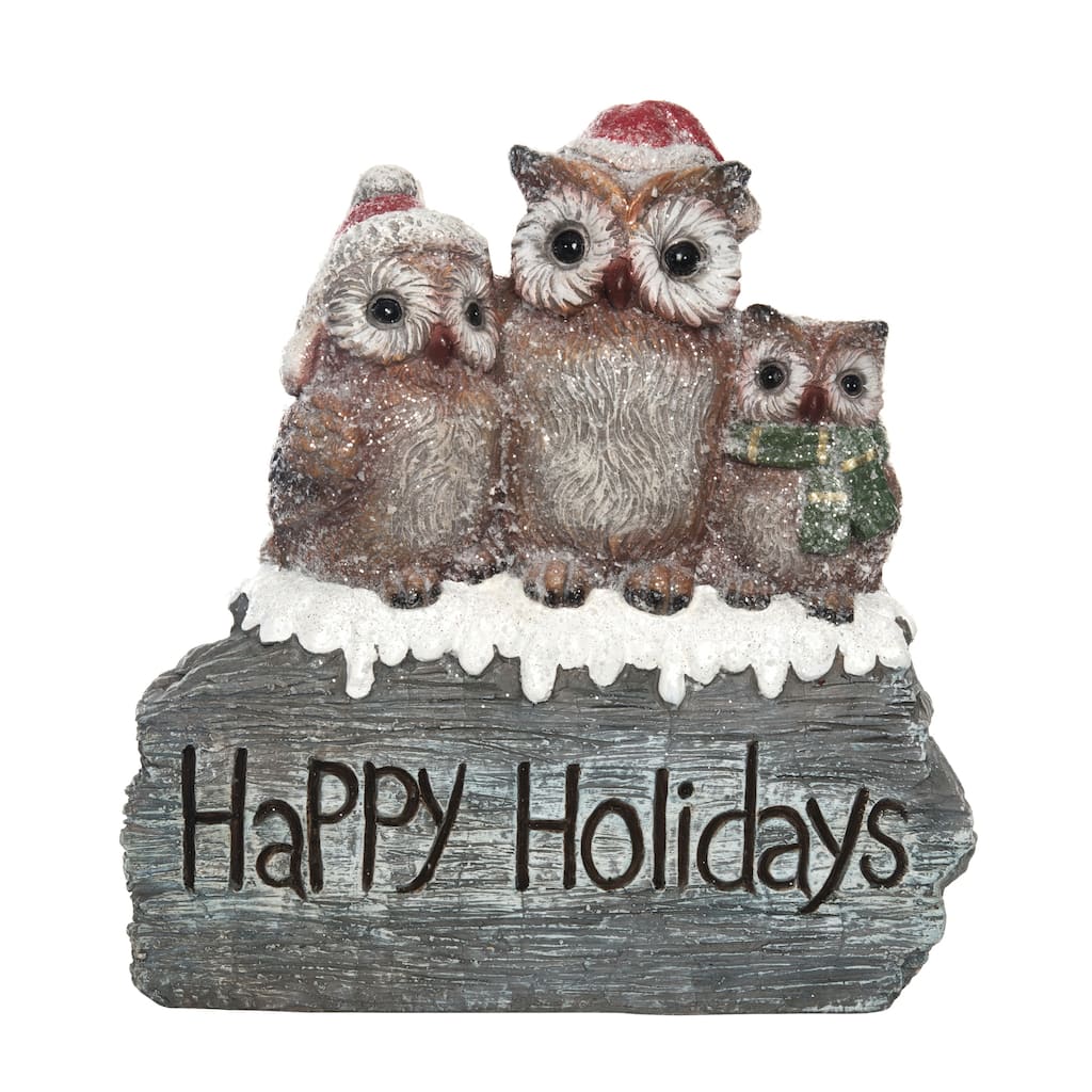 Transpac Ceramic 15 in. Multicolor Christmas Woodland Happy Holidays Owl
