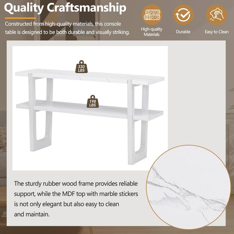 Elegant Console Table with Marble-Effect Top and Versatile Storage Solutions for Entryway and Living Room