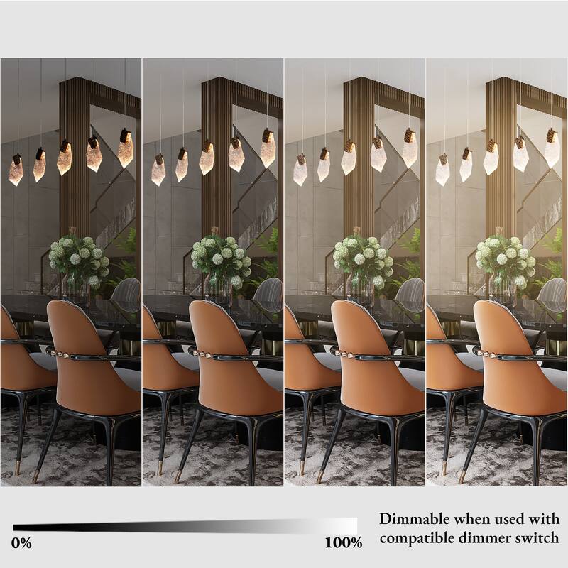 Modern Glam LED 5-Light Chandelier Island Pendant Lights for Kitchen Island - Gold - 37.4" W x 9.8" H x 5.1" D