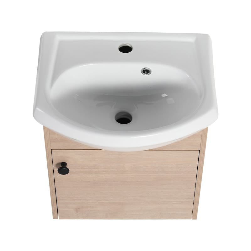 18 inch Wood Wall-Mounted Bathroom Vanity Set with Integrated Ceramic Sink