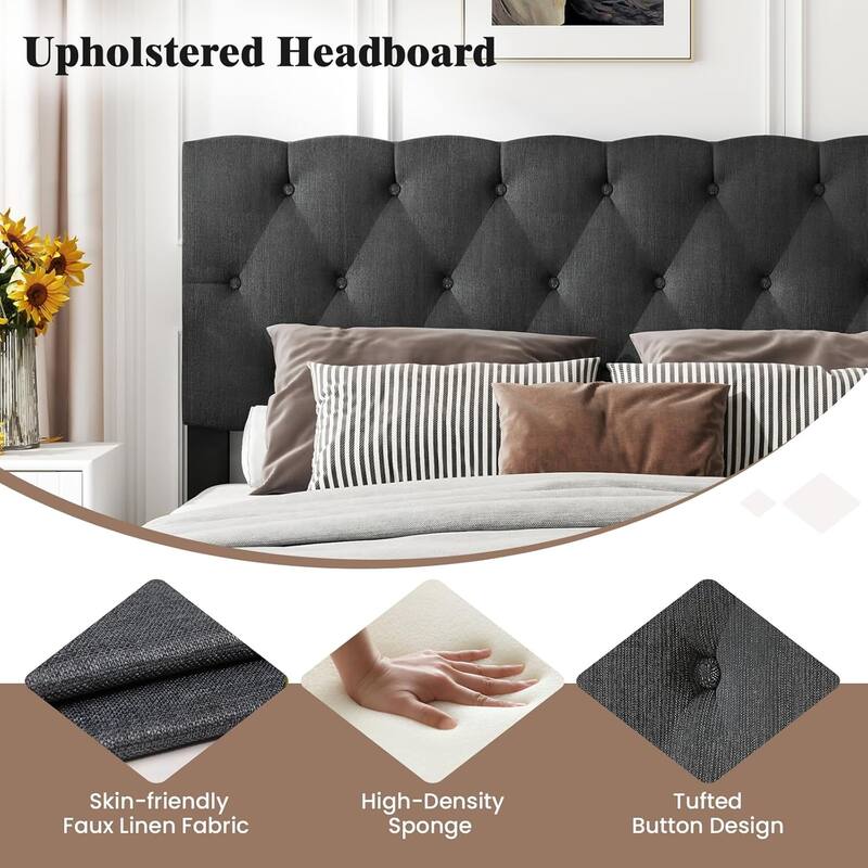 Upholstered Platform Bed w/Diamond Button Tufted Headboard