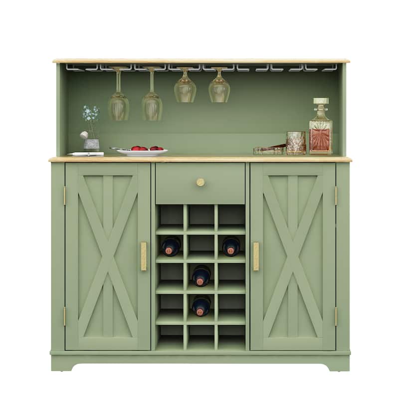 47 in. Wood Buffet Bar Cabinet with Wine Rack with granite pattern countertop