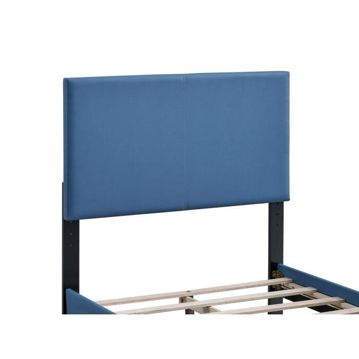 Twin Bed with Adjustable Headboard, Blue Faux Leather, No Mattress Included