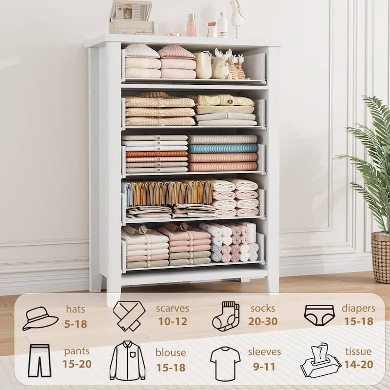 Farmhouse 5-Drawer Dresser for Bedroom, Freestanding Vertical Wooden Storage Chest