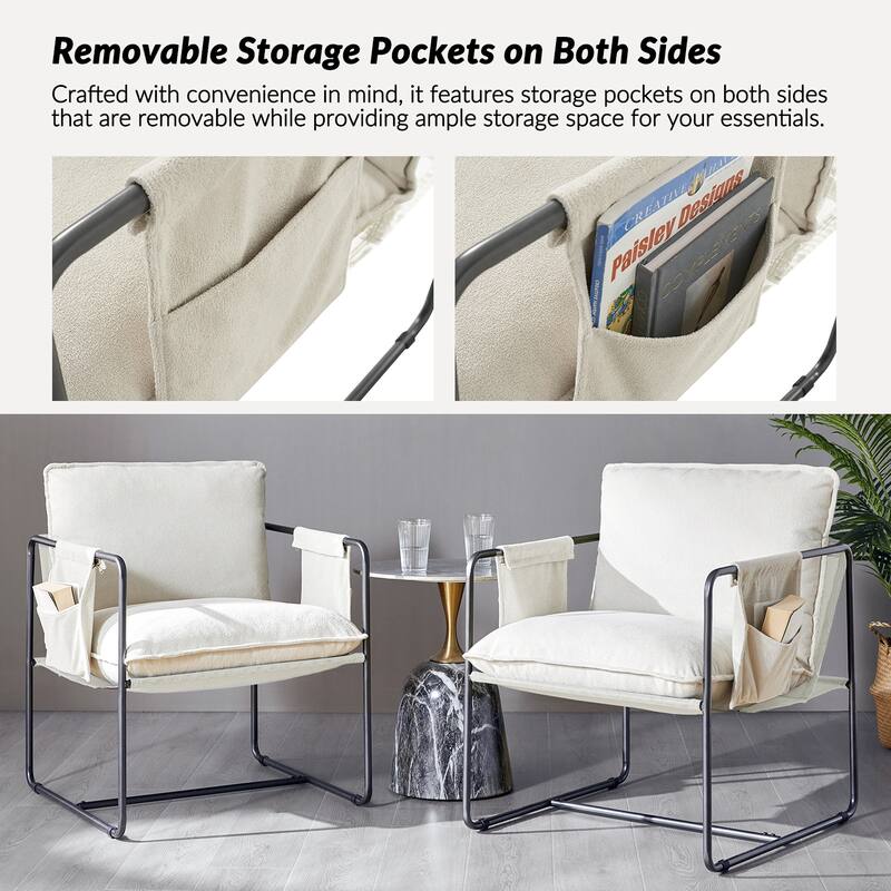 Rebeca Modern Metal Frame Arm Chair with Storage Pockets Set of 2 by HULALA HOME