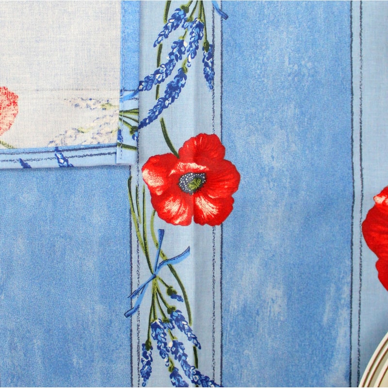 Wipeable Spill Resistant Provencal Cotton Cannes Collection Tablecloth - 60 x 78 in - Blue Poppy Stripes