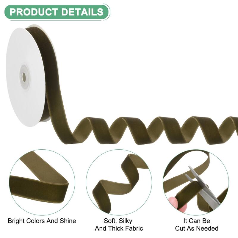 Velvet Ribbon 10 Yards Wide Nylon Fabric Ribbons - Army Green - 5/8"