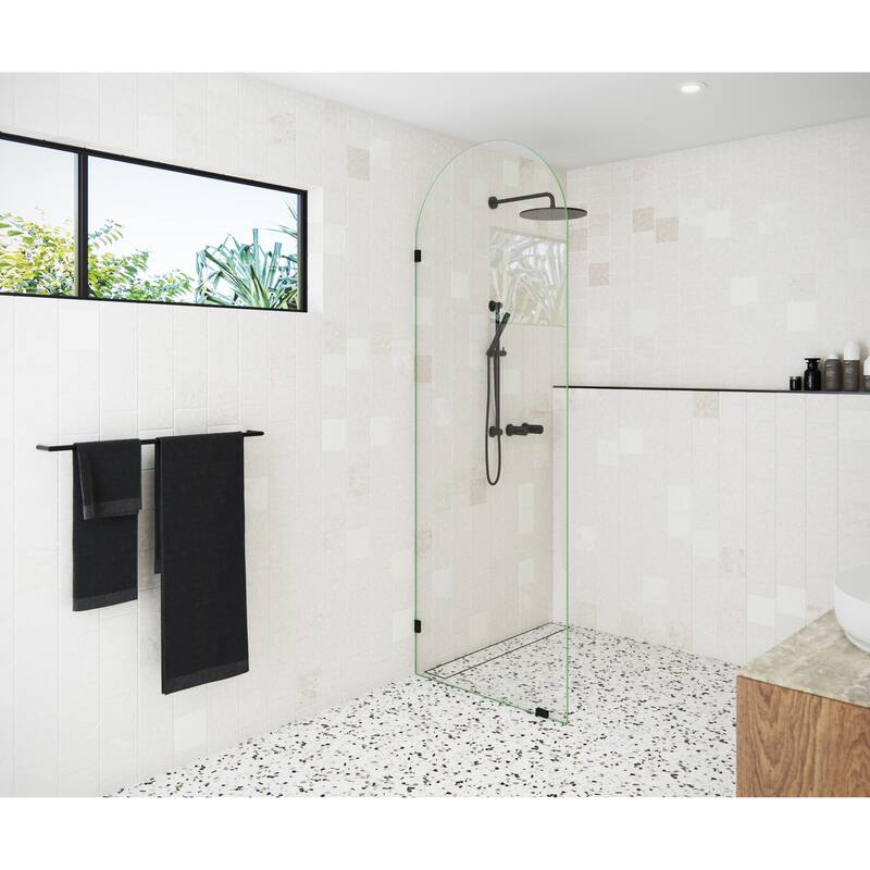Glass Warehouse 30" x 86.75" Frameless Shower Door - Arched Single Fixed Panel - Oil Rubbed Bronze