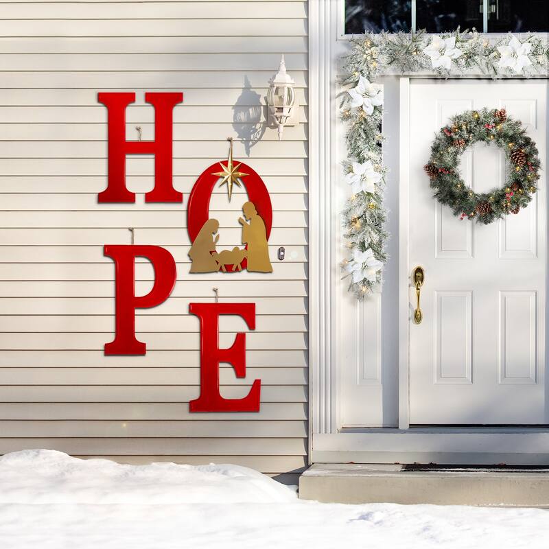 Glitzhome Christmas Metal JOY HOPE Sign Snowmen Yard Stake Wall Sign Standing Decor
