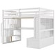 preview thumbnail 12 of 12, Multifunctional Design Loft Bed with Desk , Two Built-in Drawers, Storage Staircase and Shelves, Full Size, White