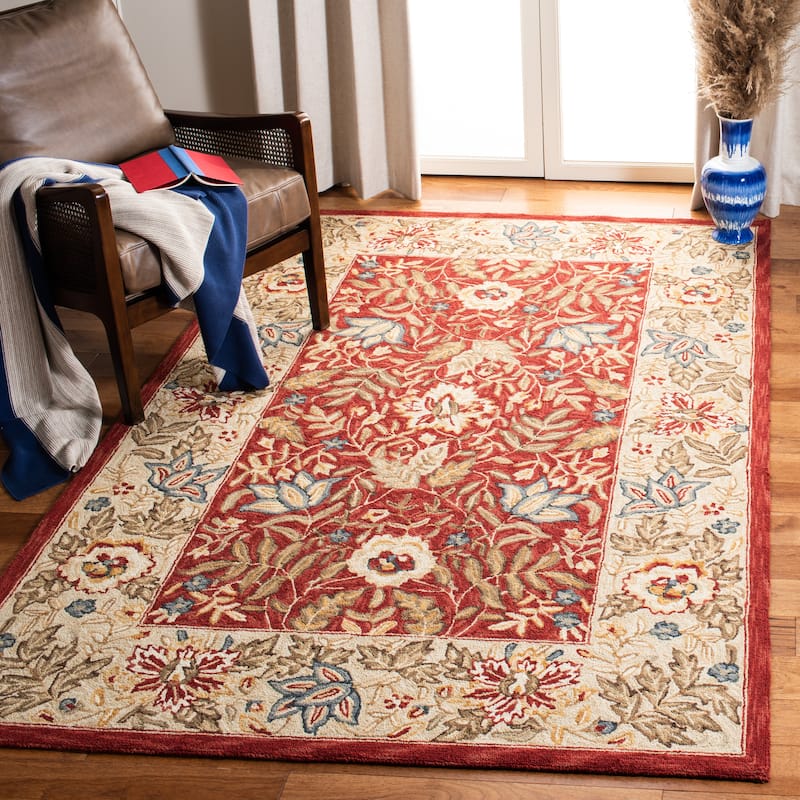 SAFAVIEH Handmade Chelsea Higinia French Country Wool Rug - 3'9" x 5'9" - Red/Ivory