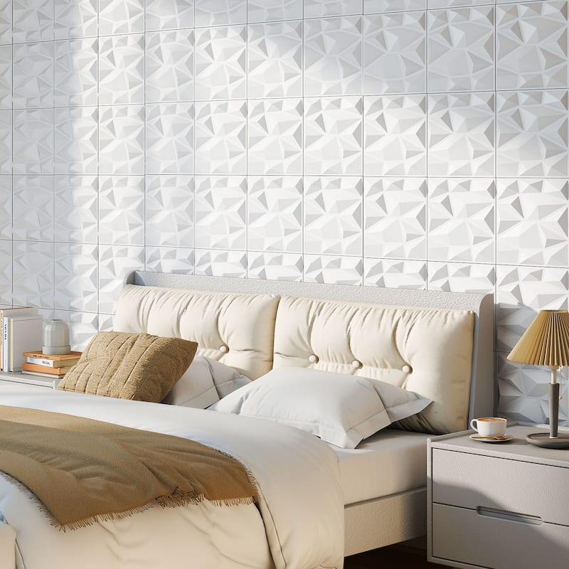 White PVC 3D Wall Panels Set of 100 with Diamond Pattern for 100 sq.ft