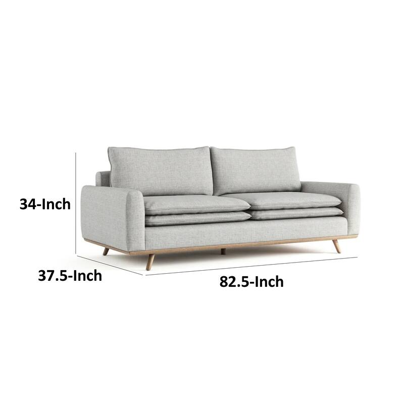 Yaana Sofa, Feather Blend Pillow, Oak Brown Wood, Gray Fabric 83 Inch