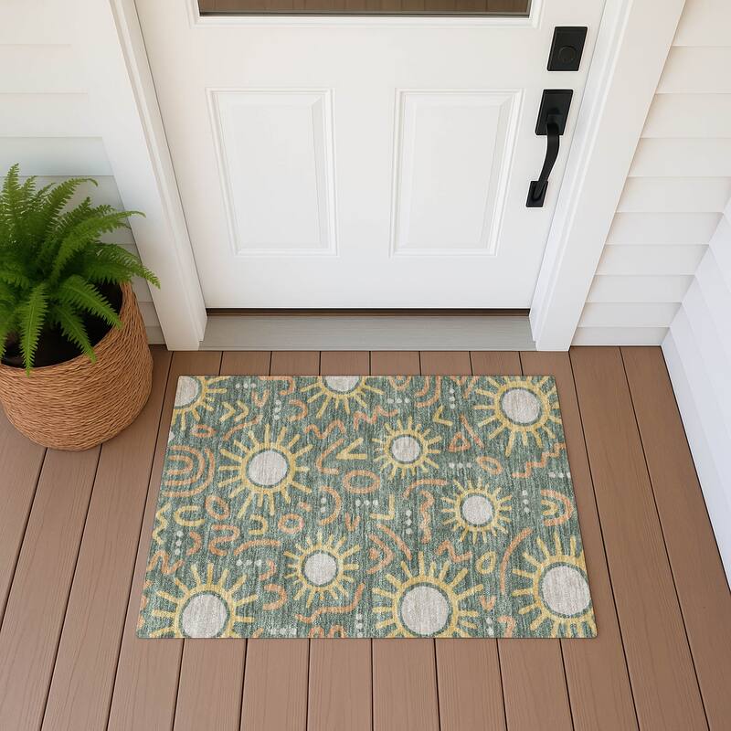 Machine Washable Indoor/ Outdoor Modern Sol Chantille Rug - Basil - 1'8" x 2'6"