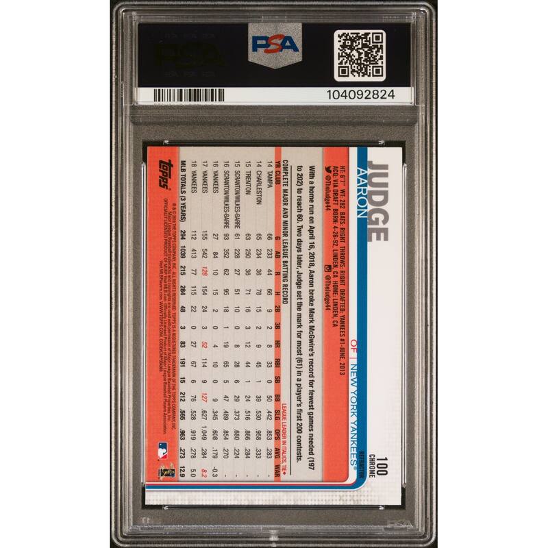 Aaron Judge 2019 Topps Chrome Pink Refractor Baseball Card #100 Graded PSA 10 - 8' x 11'
