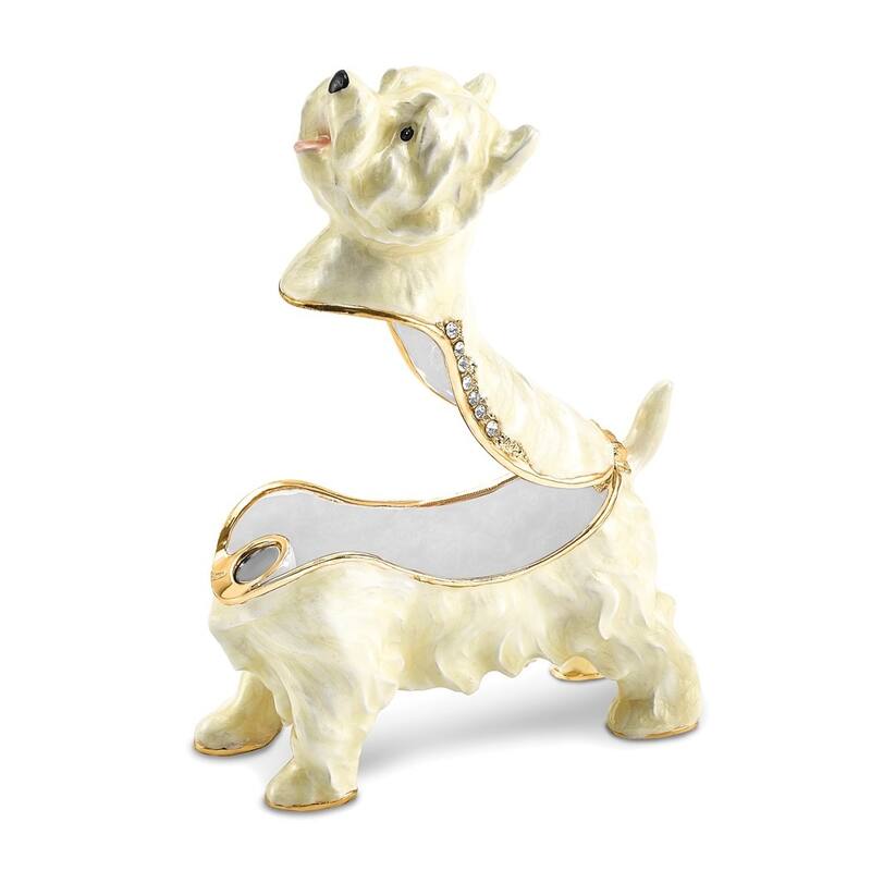 Curata Pewter Crystals Gold-Tone Enameled Westie West Highland White Terrier Trinket Box on 18 Inch Necklace