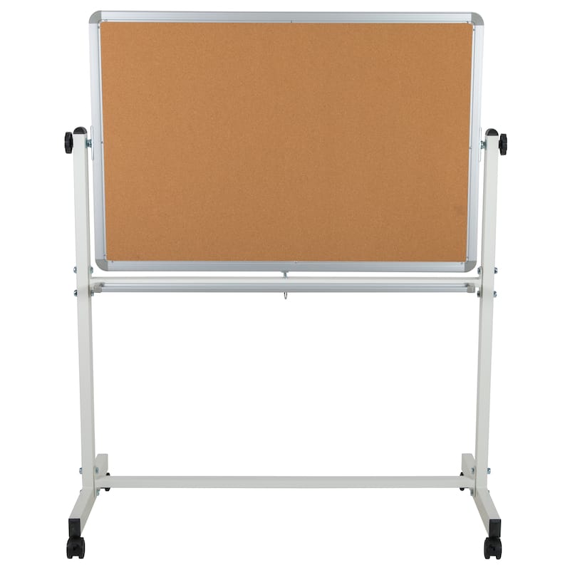 Reversible Mobile Cork Bulletin & White Board with Pen Tray