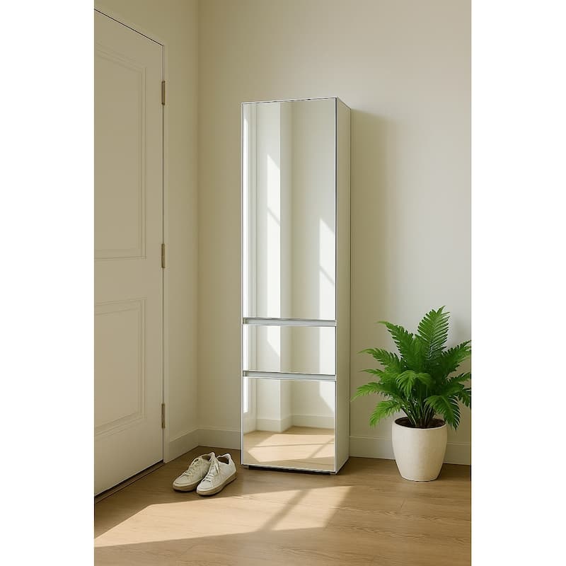 Elise Slim Modular Wood Closet Cabinet with Mirror in White - 15.7"D x 17.72"W x 70.9"H