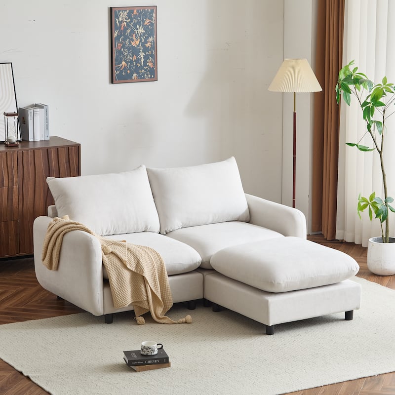 Christopher Knight Home - Evelyn Modern 2-Seater Modular Upholstery Sectional Loveseat Sofa with Ottoman - White