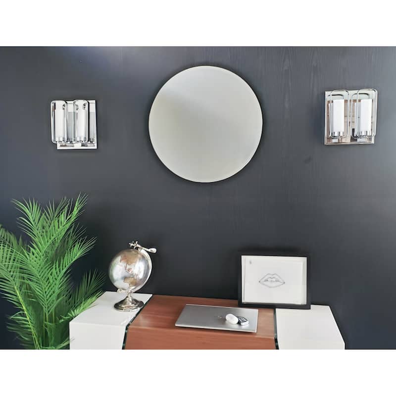 Frameless Round Beveled Wall Bathroom Vanity Mirror 23.6" Dia - 23.6" x 23.6" - 23.6" x 23.6"