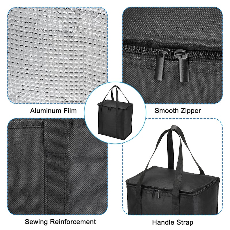 13"x8.1"x14" Insulated Reusable Grocery Bag Food Delivery Tote Bag, Black