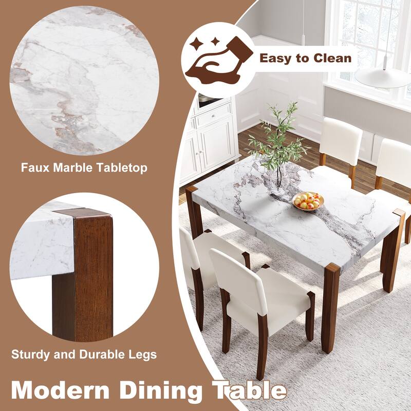 46.5" Modern Dining Table, Rectangular Faux Marble Kitchen Table