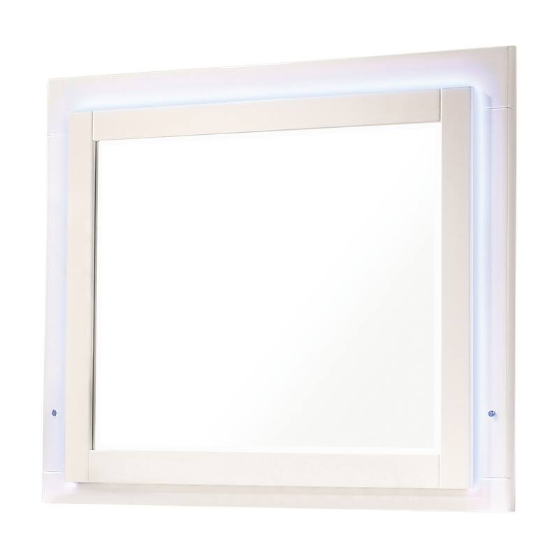 Sarah Glossy White Rectangle Mirror with LED Light - Glossy White