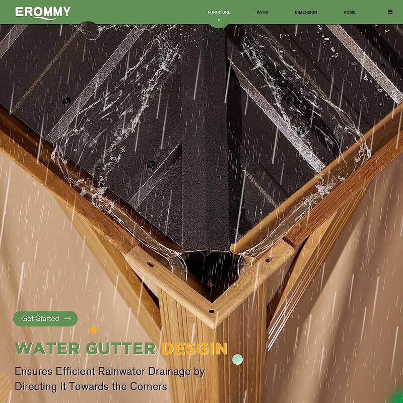 Erommy Pro Series Outdoor Galvanized Steel Roof Gazebo Pergola w/ Aluminum Frame & Vertical Rain Cutter