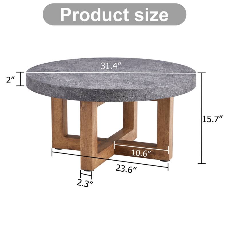 Roomfitters Round MDF Coffee Table with Gray Textured Finish, Retro 31.4" Circular Accent Table for Living Room Decor, Gray
