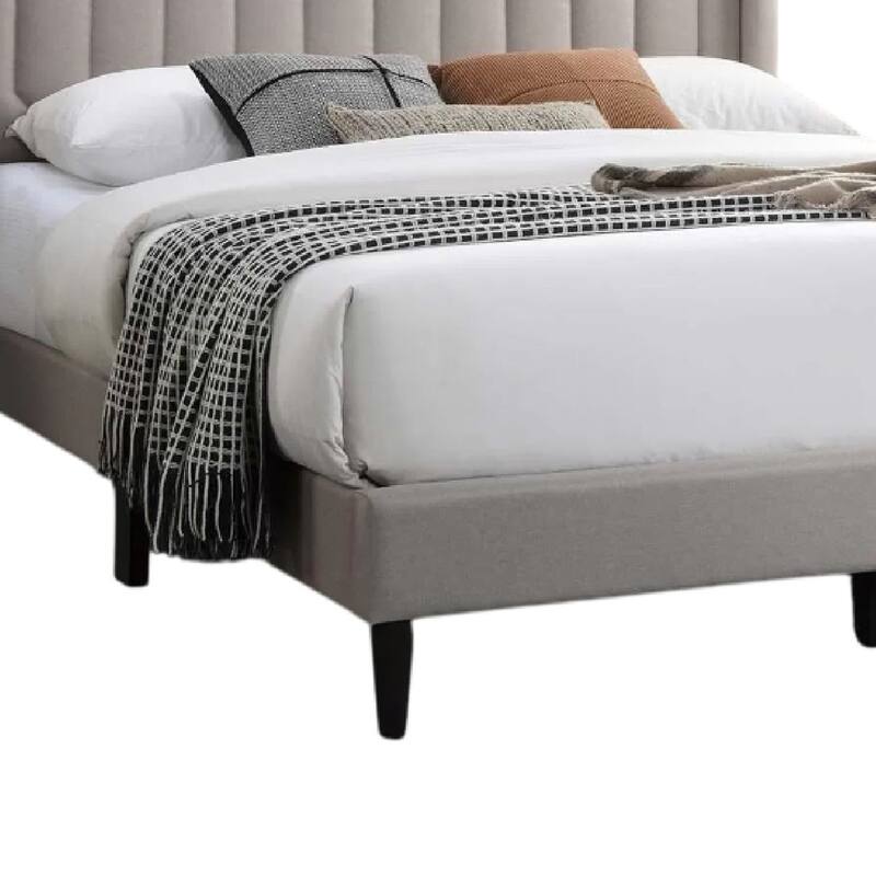 Liana Full Bed, Tufted Light Brown Burlap Upholstery, Foam Padding